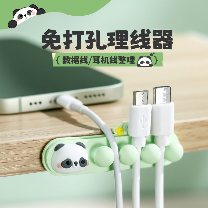 Panda Wire Organizer Cute Wall Patch Data Cable Holder Silicone Wire Organizer Storage Hub - Image 2